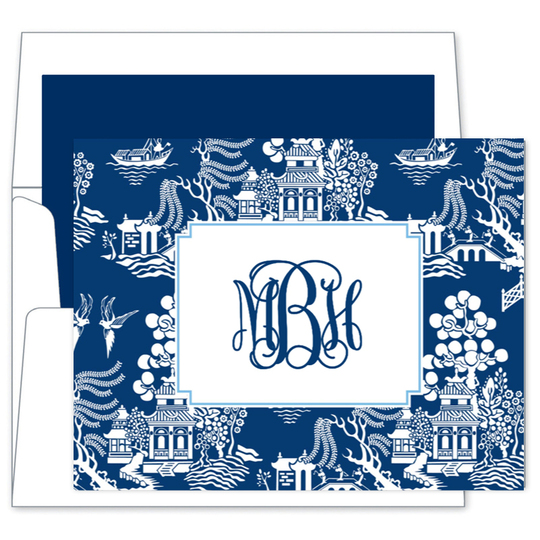 Navy Chinoiserie Folded Note Cards